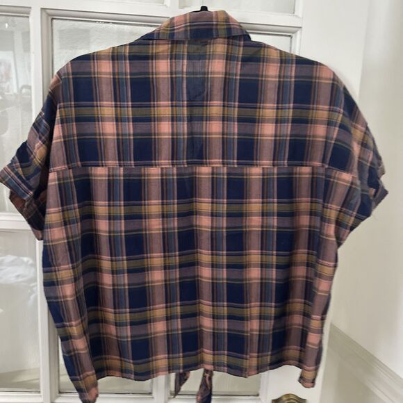 Madewell Shirt Women's Small Cropped Plaid Short Sleeve Button Up Tie Front - Picture 7 of 9